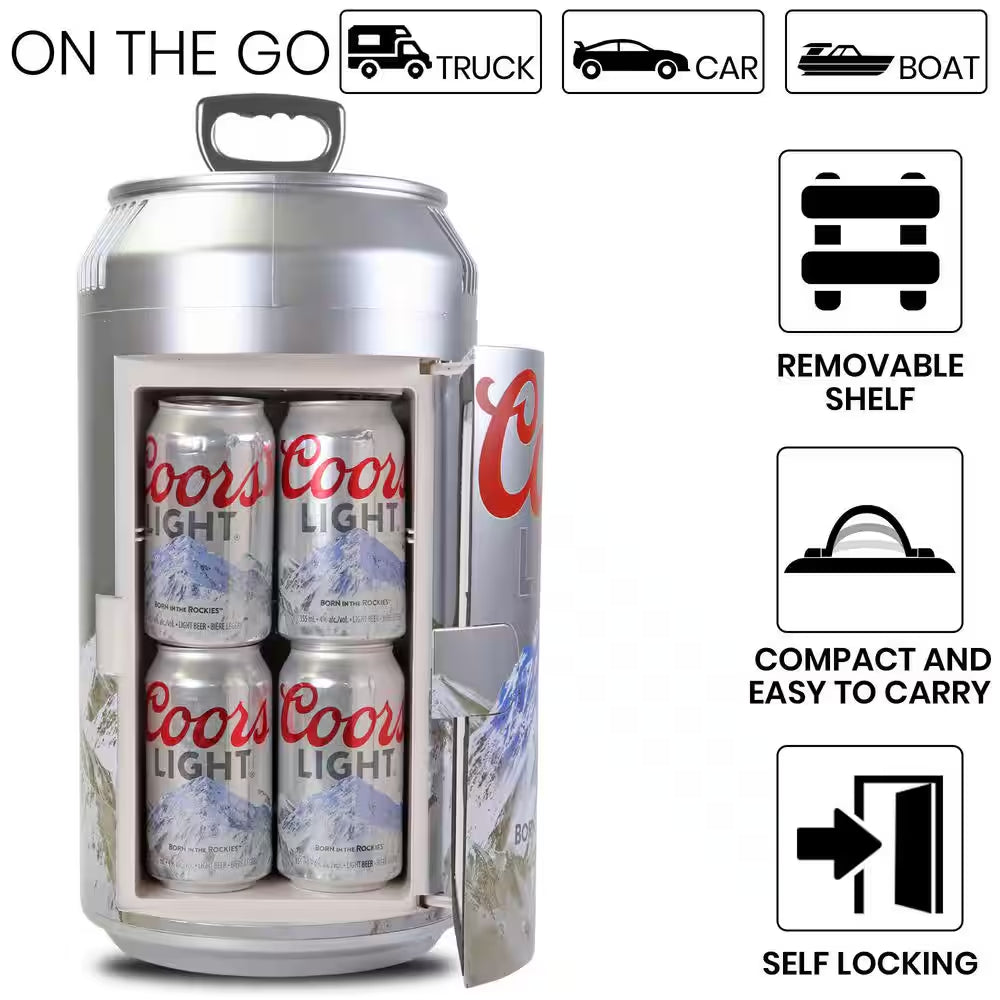 8-Can Portable Mini Fridge – 5.4L (5.7 Qt) Personal Cooler and Warmer (Silver)