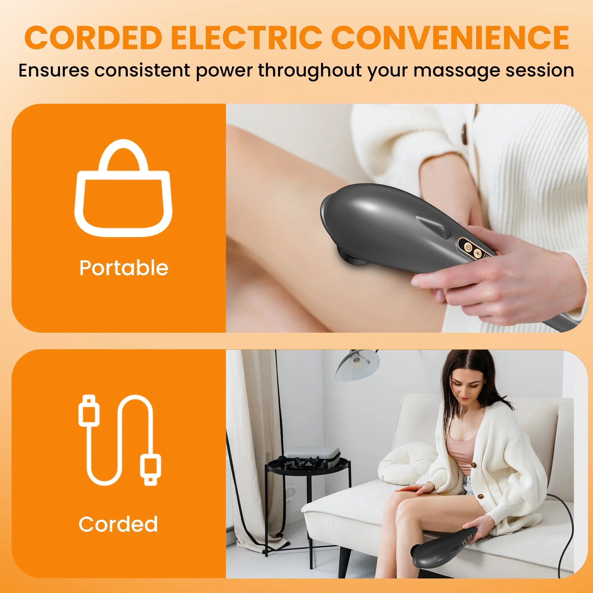 NEXPURE Handheld Deep Tissue Percussion Massager – Corded Electric Muscle Relaxer with 5 Modes, 6 Speeds & 7 Interchangeable Heads for Neck, Back, Shoulders & Legs