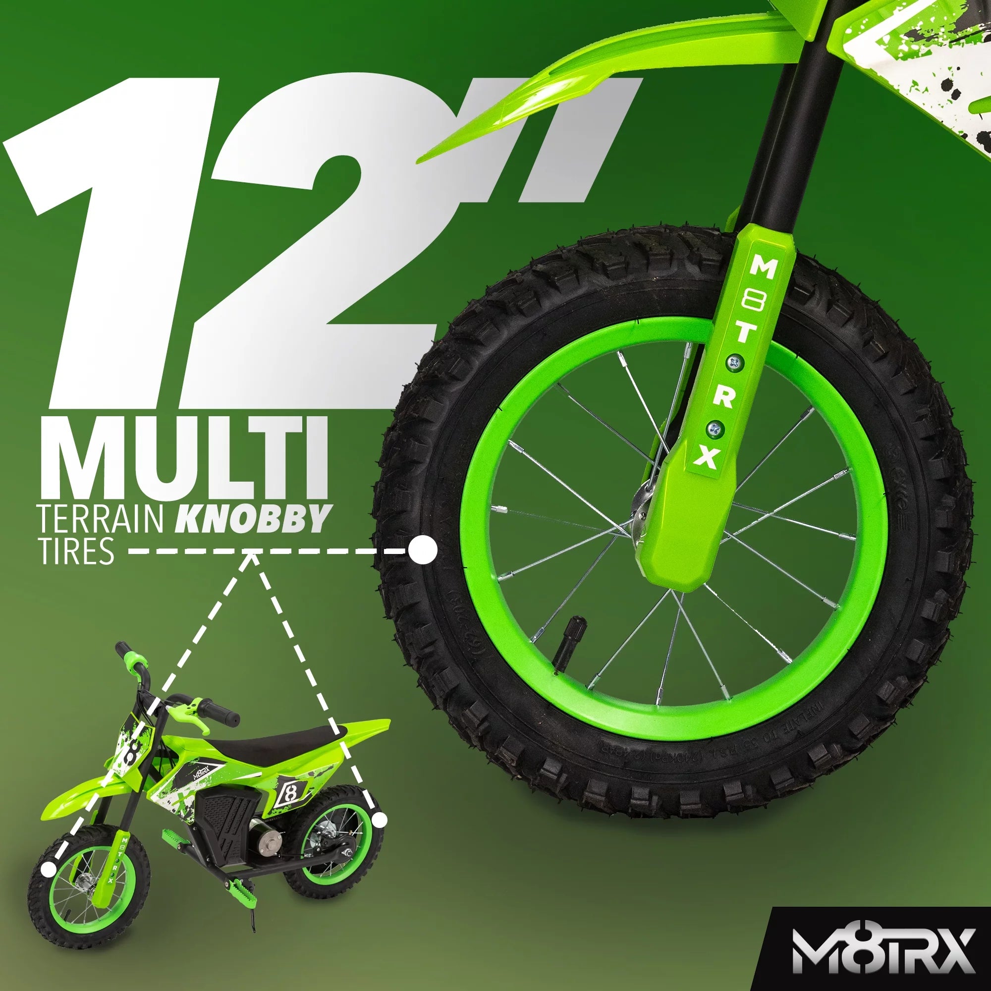 12V Mini Electric Dirt Bike for Kids – Battery-Powered Ride-On Motorcycle, Ages 5+ | Green