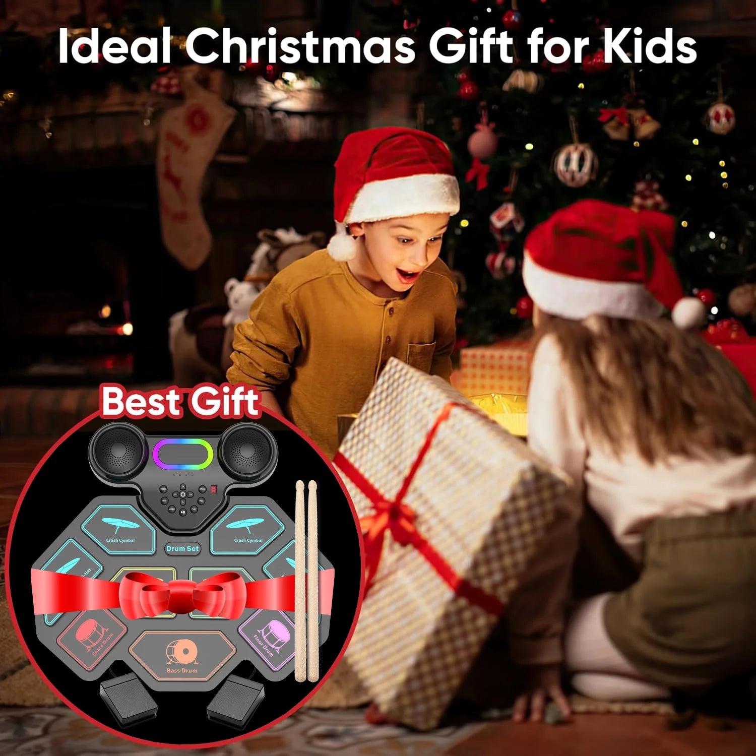Electronic Drum Set for Kids & Adults – 9-Pad Portable MIDI Roll-Up Drum Kit with Dual Speakers, Headset Jack, Drumsticks & Foot Pedals – Beginner-Friendly