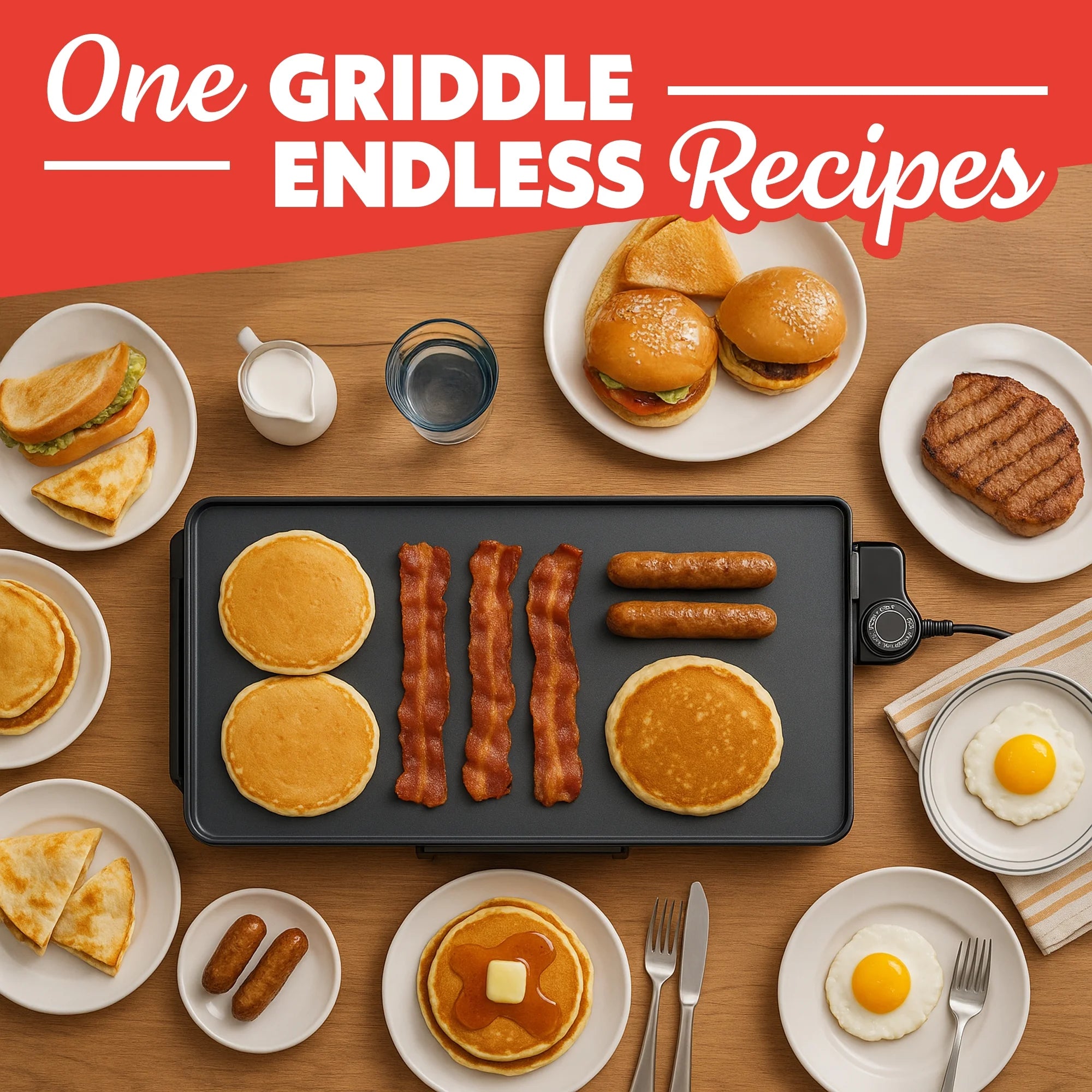 22-Inch Ceramic Nonstick Electric Griddle with Adjustable Temperature Control – Gray, Large Surface for Even Cooking
