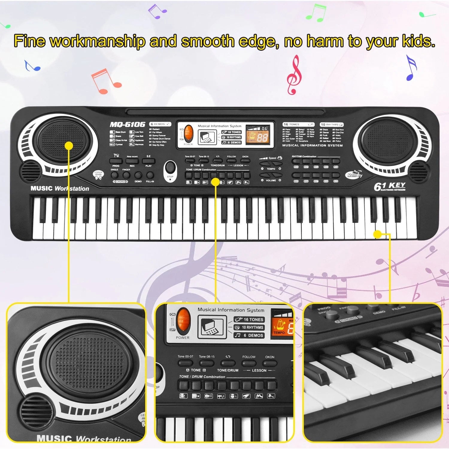 Electronic Keyboard Piano for Kids – 61 Keys Digital Music Keyboard with Microphone, Beginner-Friendly Musical Instrument