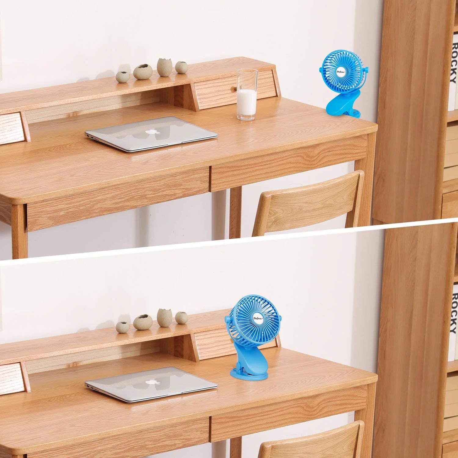 Portable Baby Stroller Fan – USB Rechargeable Clip-On Fan, Blue