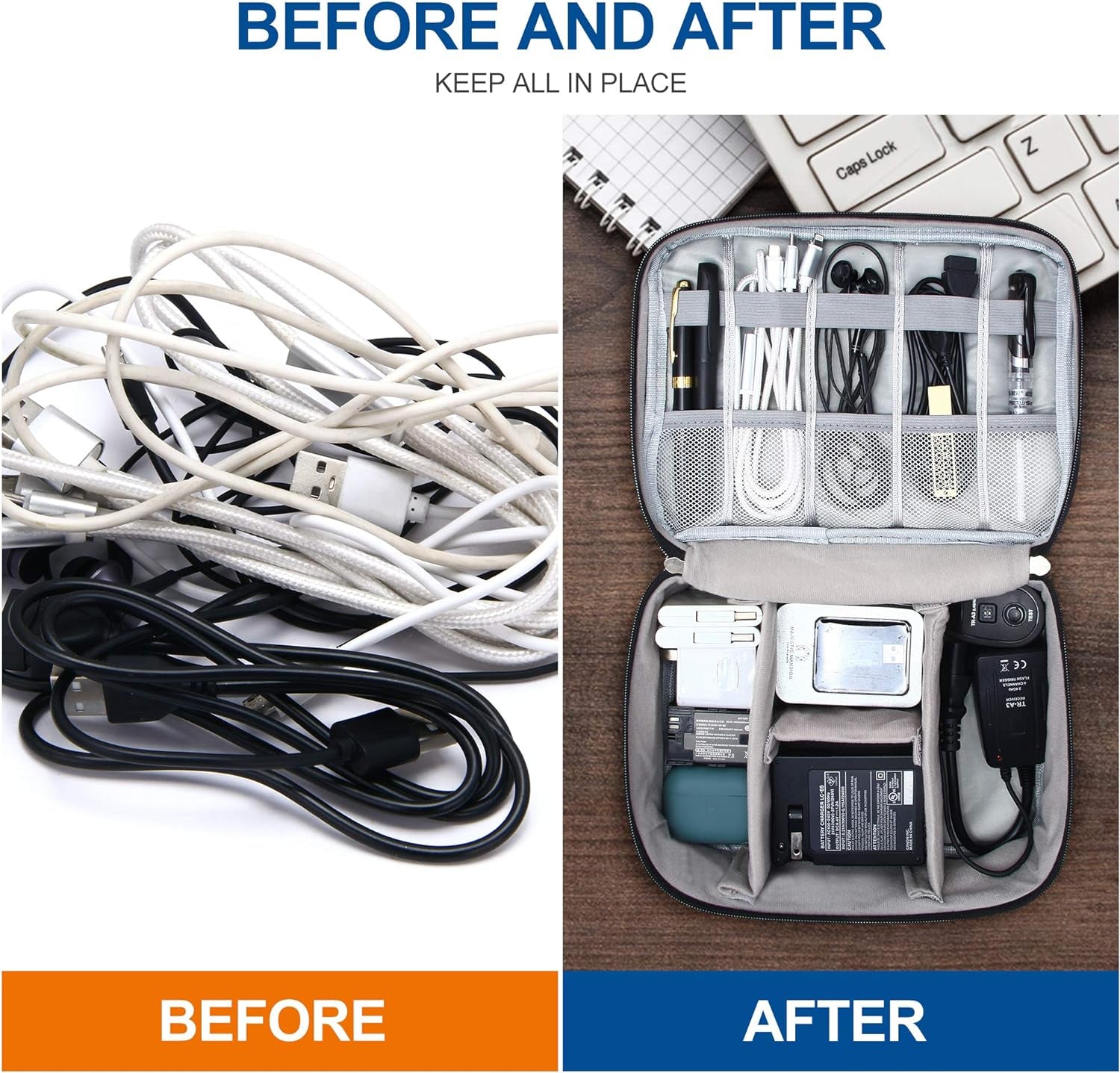 Electronics Organizer Travel Bag – Large Portable Cable Storage Case for Chargers, Cords, Power Banks & Accessories
