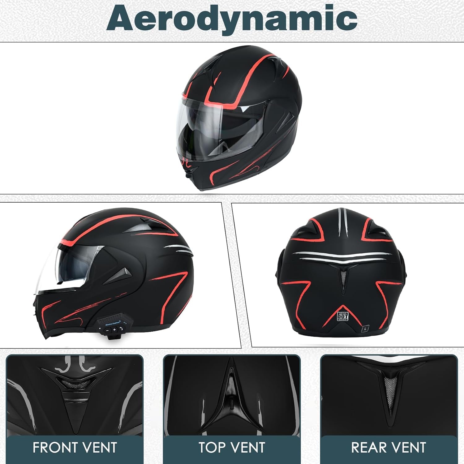 Motorcycle Bluetooth Modular Helmet – DOT Approved Full-Face Flip-Up Helmet with Dual Visor & Integrated Bluetooth for Men & Women