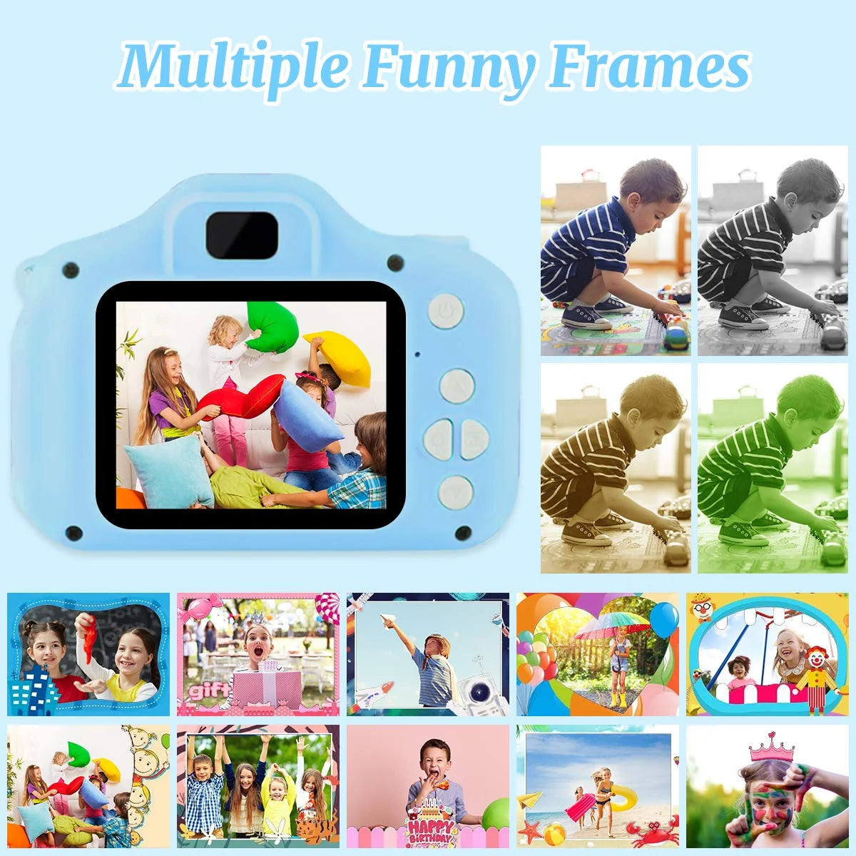 PayUSD Kids Digital Camera – 20MP Dual Lens, 1080P HD Video, 2" IPS Screen with 32GB SD Card – Shockproof Toy Camera for Boys & Girls Ages 3-10 - Blue