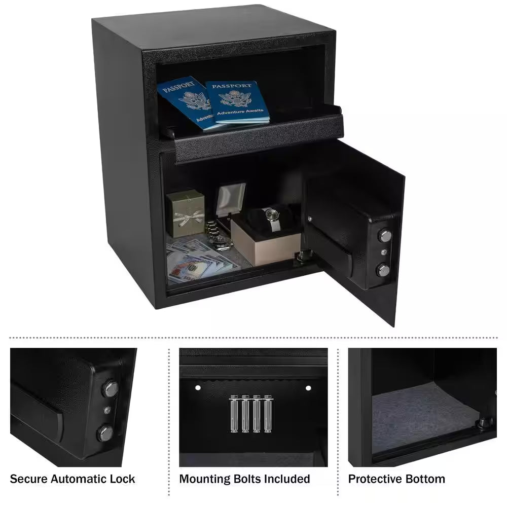 Electronic Safe Deposit Box – Digital Security Safe with Keypad & Override Keys, Black