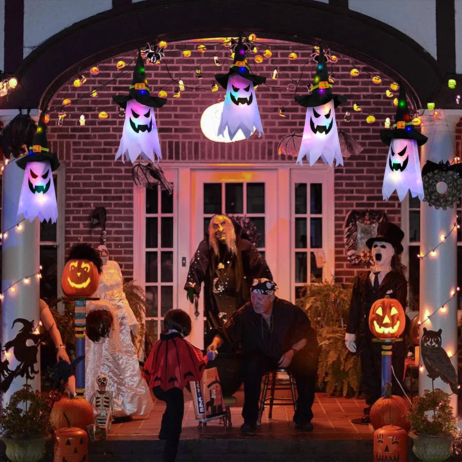 π 5 Pcs Halloween Lights β Glowing Ghost & Witch Hat Decorations Indoor & Outdoor Halloween Decor Ornaments for Home, Garden, Yard