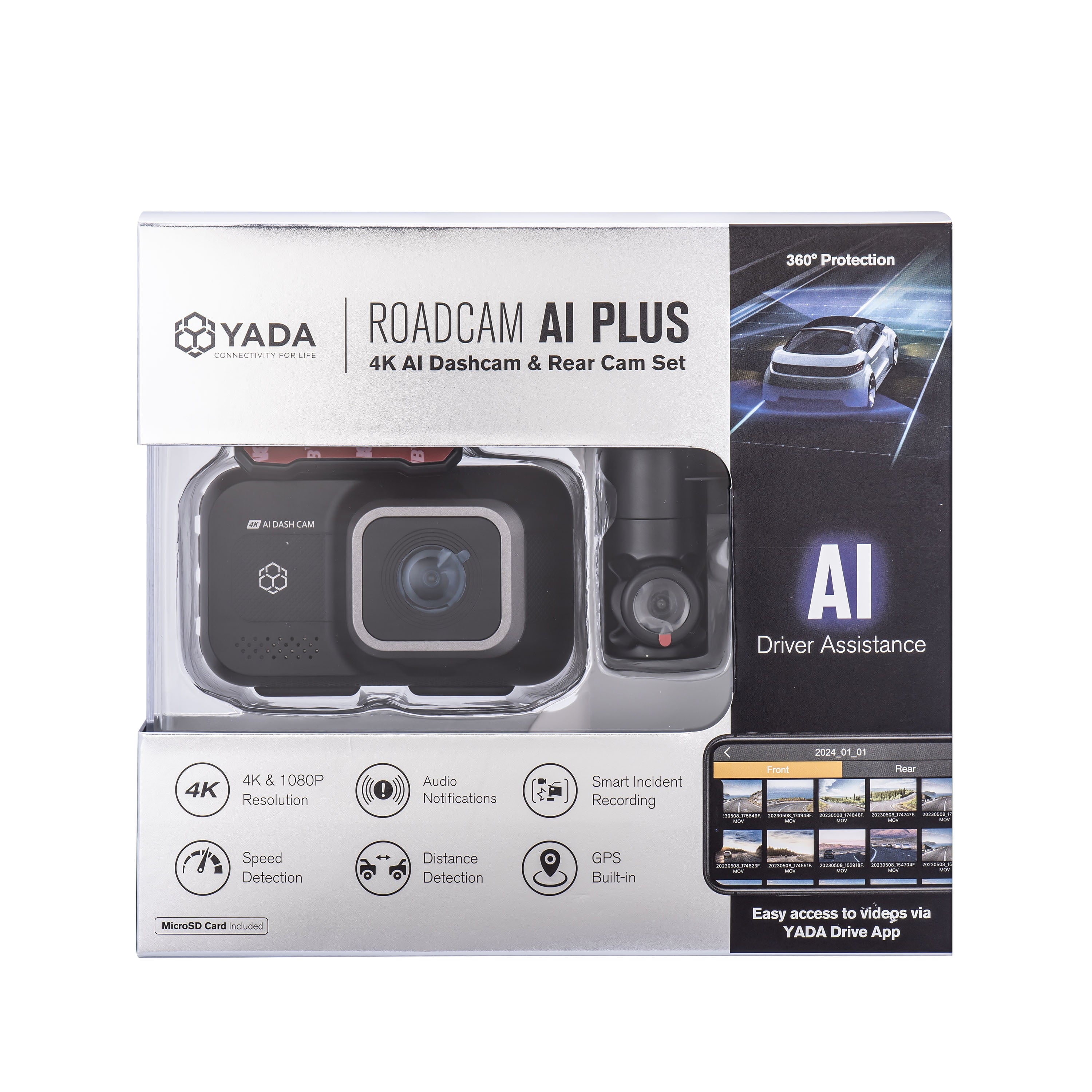 π Roadcam AI PLUS β AI-Powered 4K Dash Cam with 1080P Rear Camera & Full-Coverage Driver Assistance