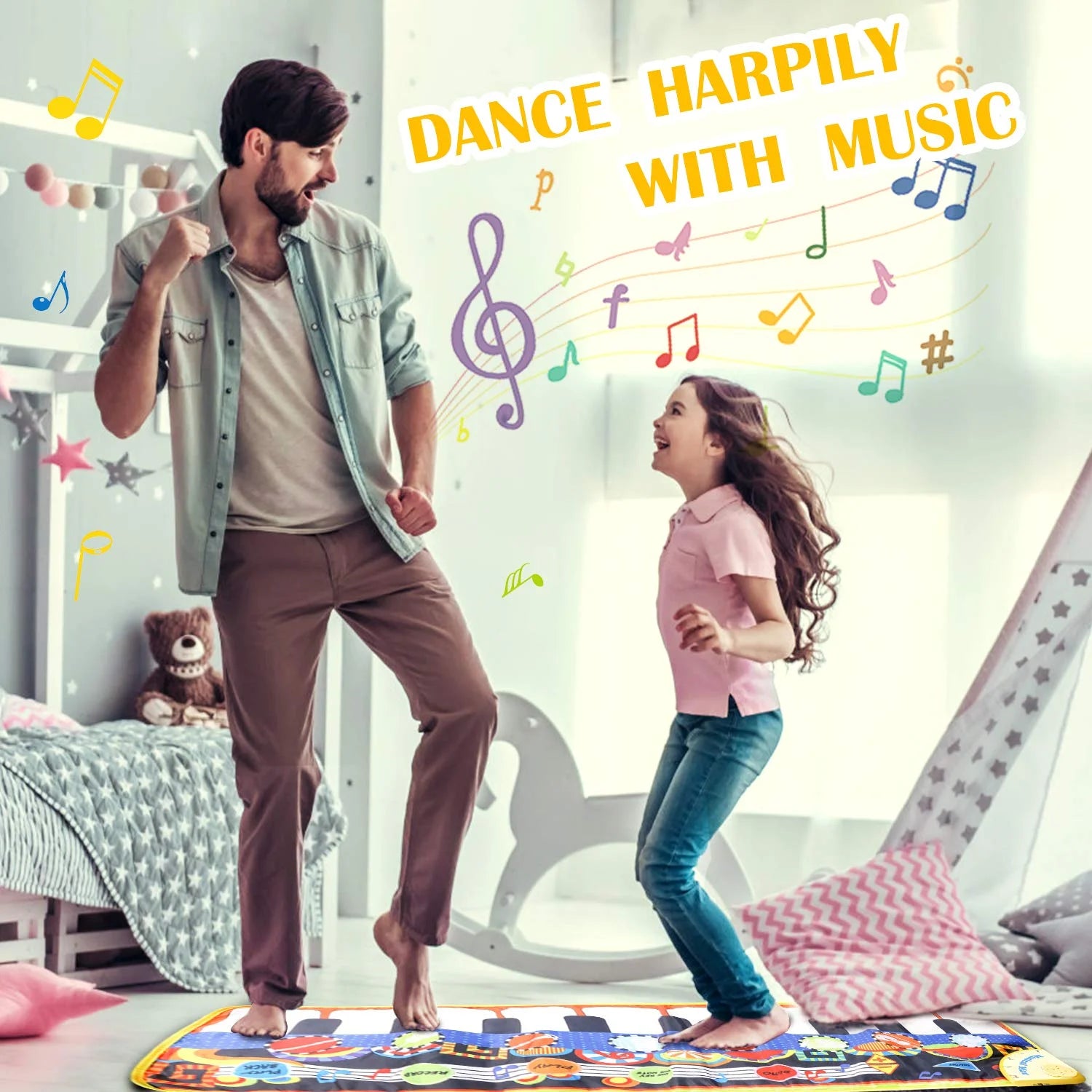 AIMDEYOU Kids Musical Piano Playmat – Touch Dance Floor Mat with Animal Sounds, Early Education Toy for Babies, Toddlers, Girls & Boys (43.3 × 14.2 Inch)