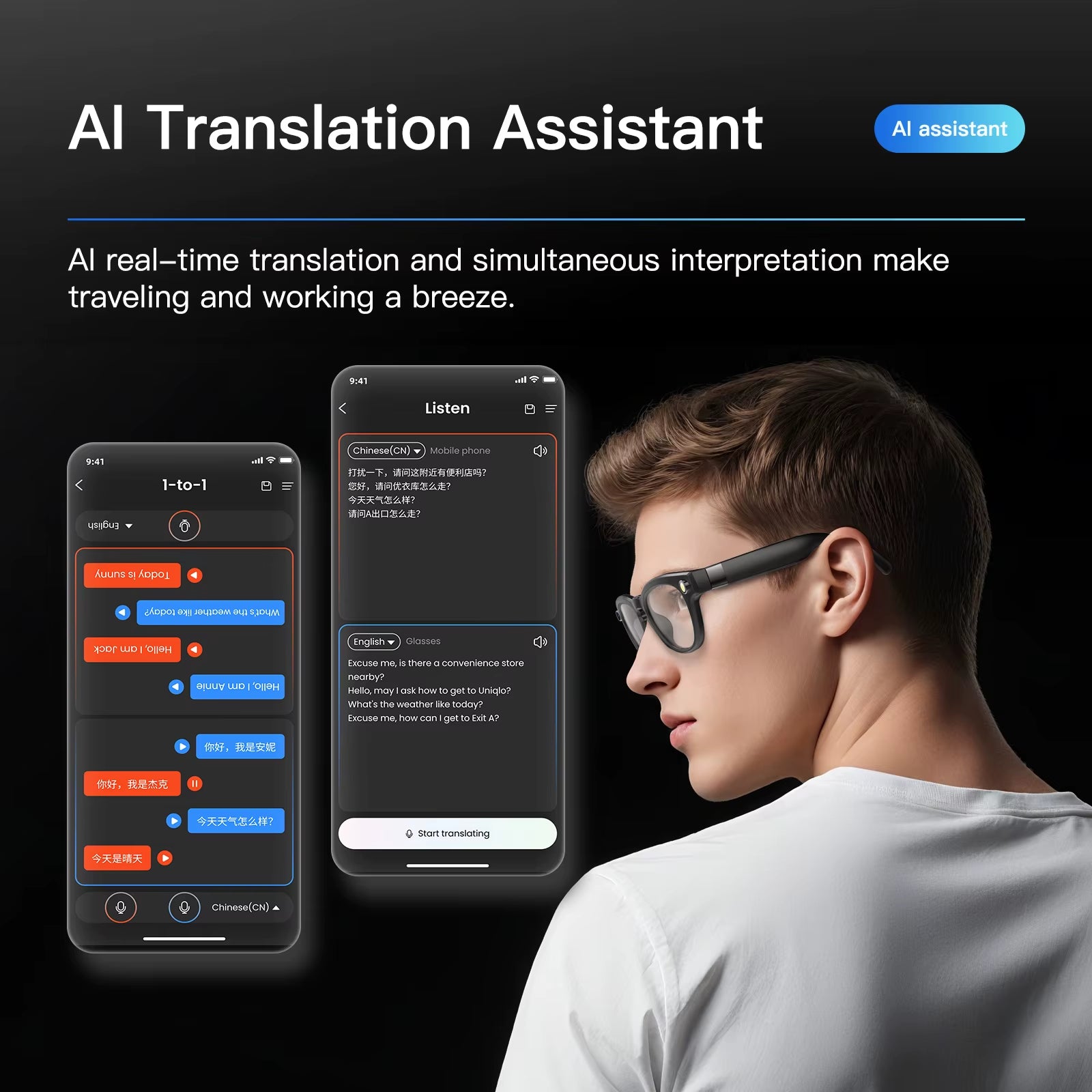 AI Smart Glasses with Bluetooth Call & AI Voice Translate — Intelligent Shooting & Noise Reduction, Waterproof Design