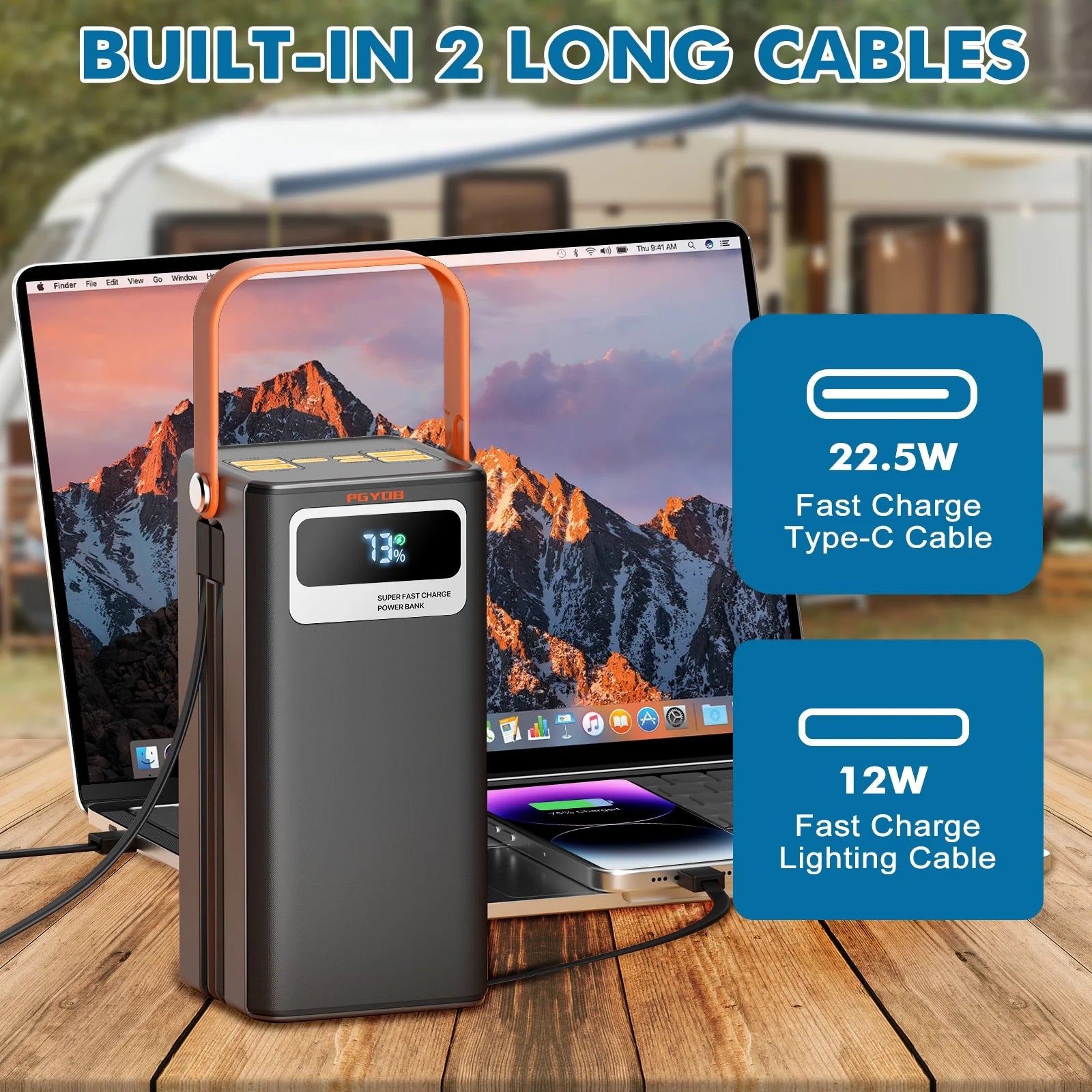 Portable Charger 60000mAh Solar Power Bank 222Wh with SOS Light – 22.5W PD Fast Charging for iPhone & Android | Camping, RV, Home & Emergency Backup