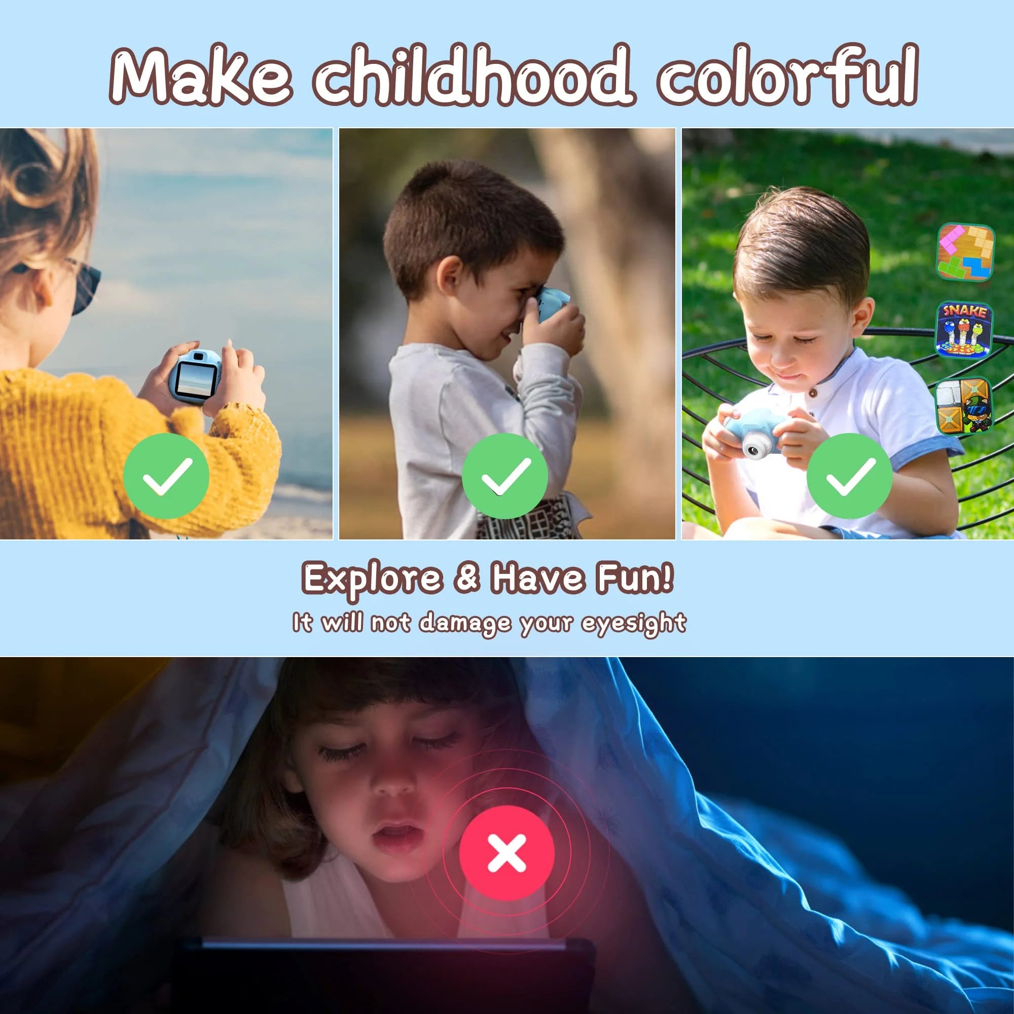 PayUSD Kids Digital Camera – 20MP Dual Lens, 1080P HD Video, 2" IPS Screen with 32GB SD Card – Shockproof Toy Camera for Boys & Girls Ages 3-10 - Blue