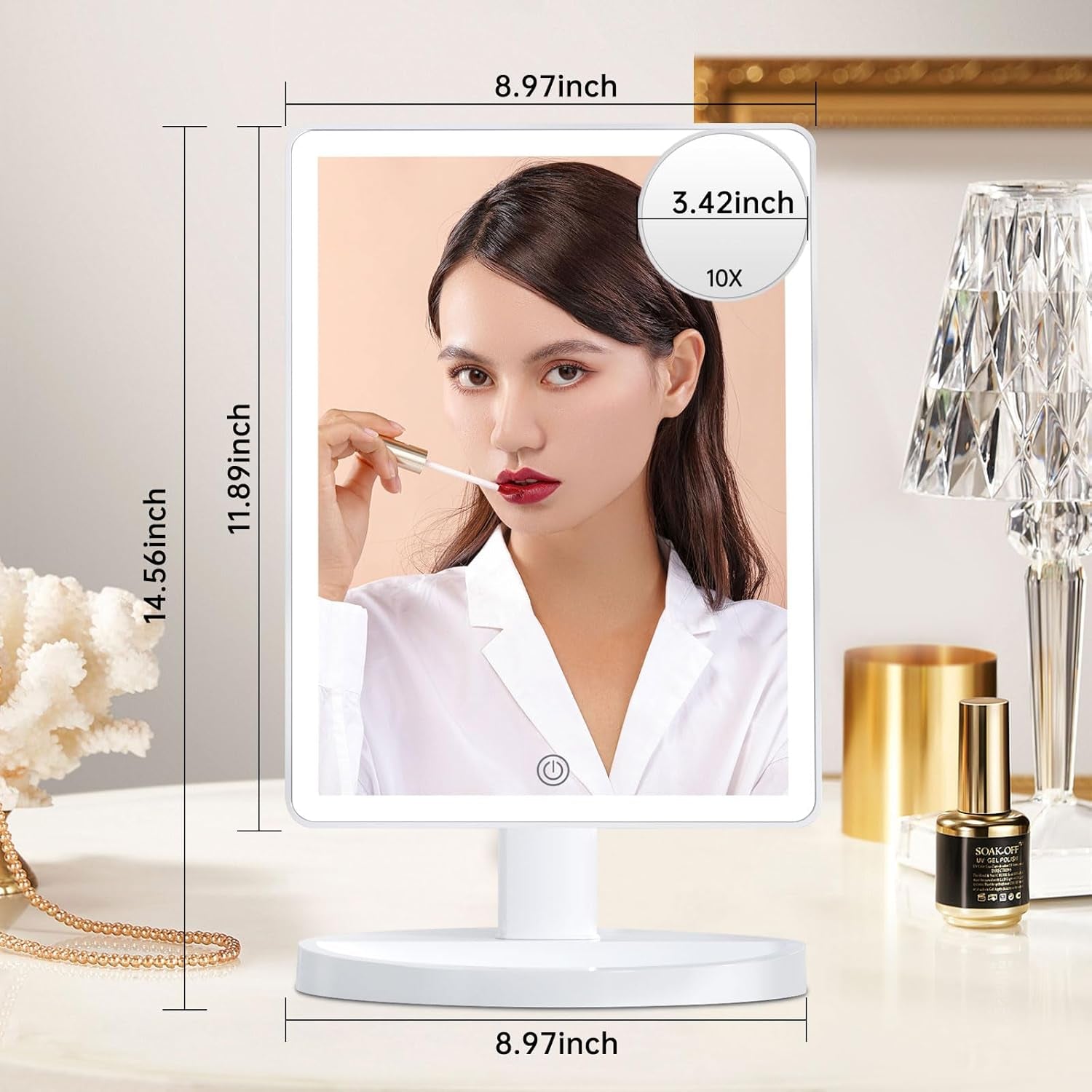 Large Lighted Vanity Makeup Mirror – 88 LED, 360° Rotation, Touch Control, 10X Magnification