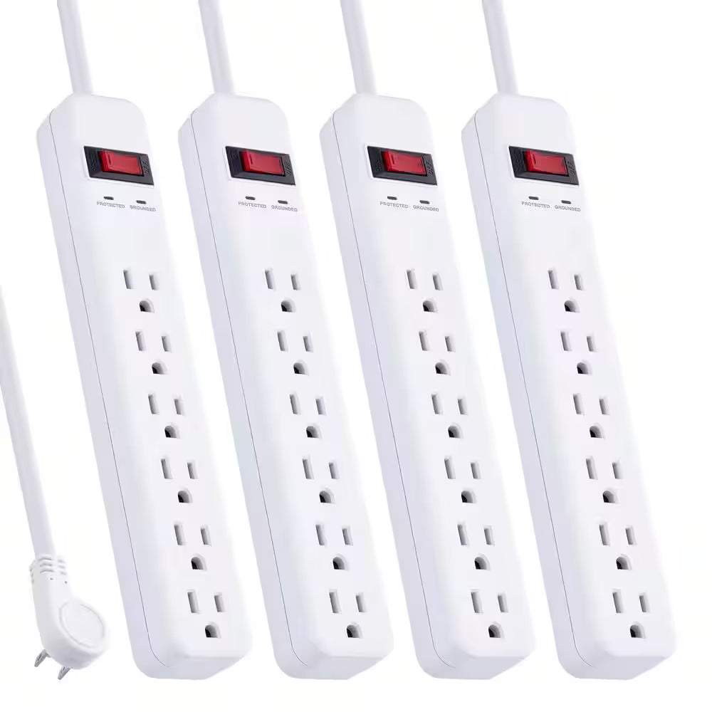 3 Ft. 6-Outlet Power Strip Surge Protector – White, 4-Pack