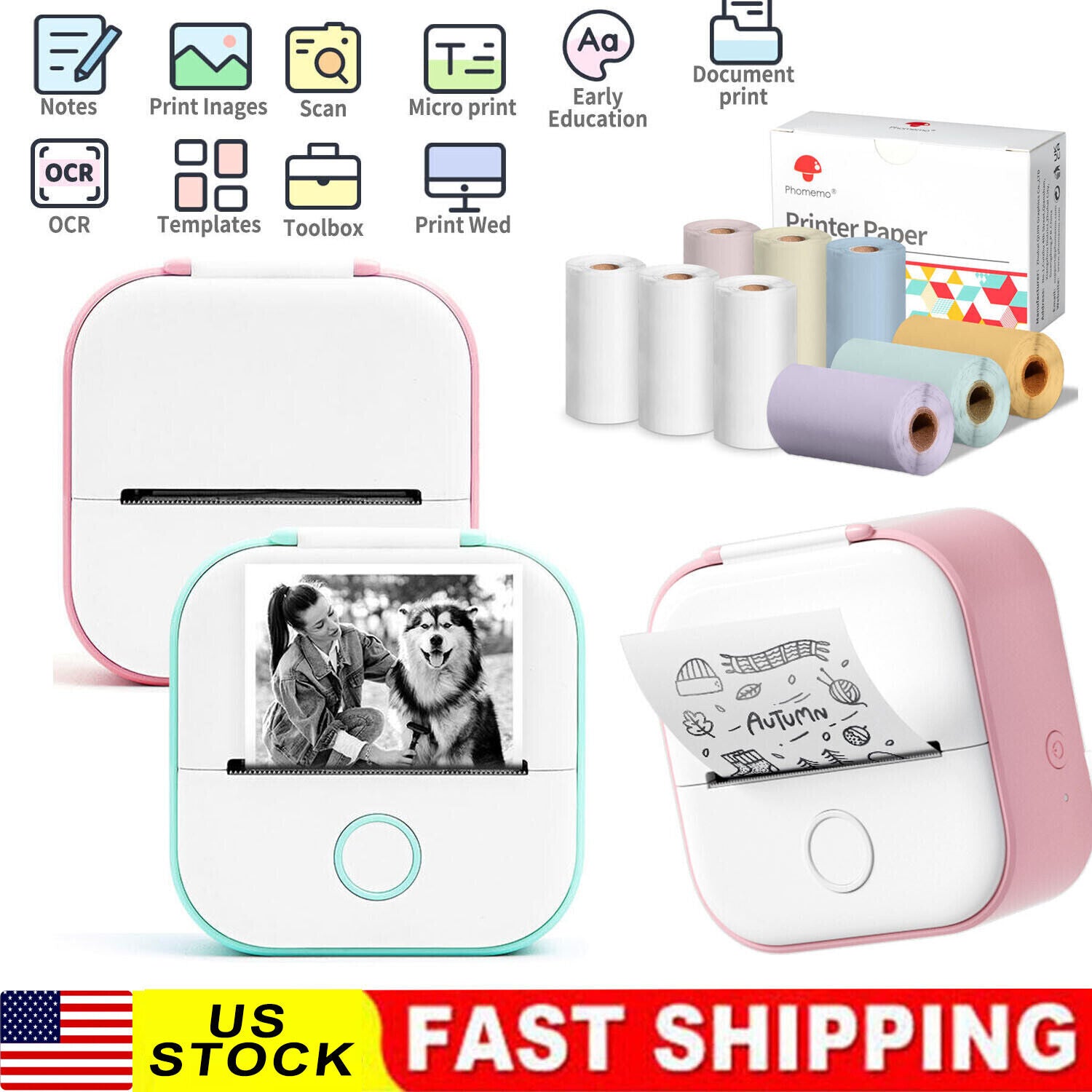 Phomemo T02 Mini Thermal Printer – Portable Pocket Bluetooth Printer for Photos, Labels & Stickers