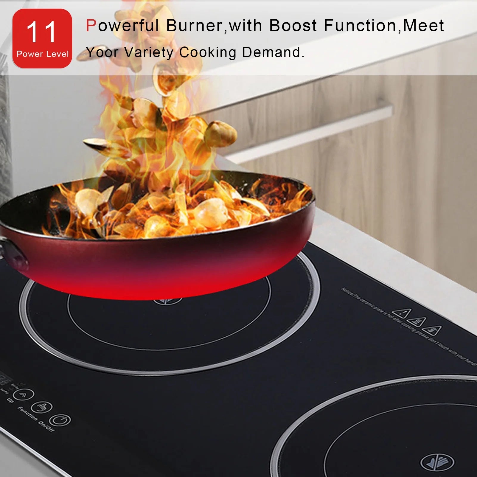Electric Ceramic Cooktop 26.8" – 2-Burner Built-In Countertop Stove, 2200W, 11 Power Levels, LED Touch Control, Timer & Kids Lock