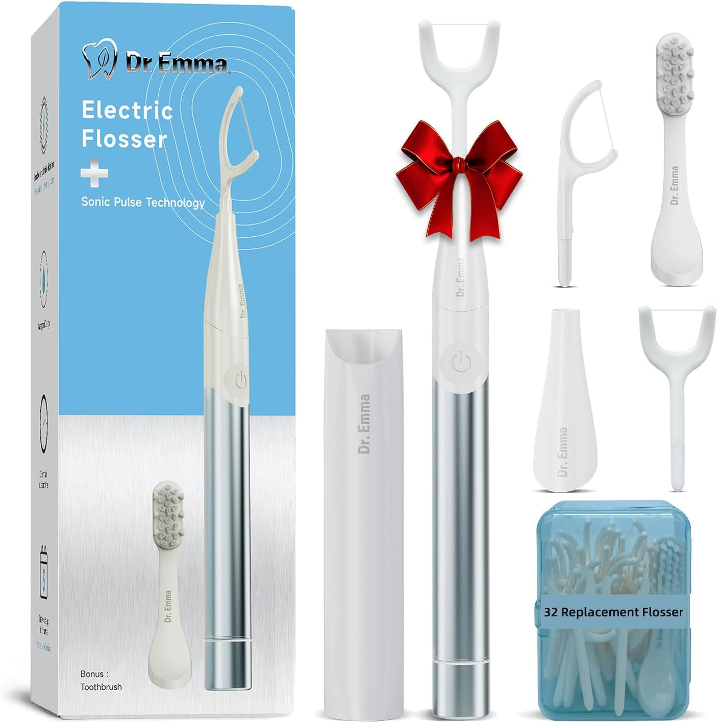 Electric Vibration Flosser – Power Flosser for Adults, Gum Stimulator & Teeth Cleaner with Toothbrush, Reusable Water Flosser Alternative – Baby Blue