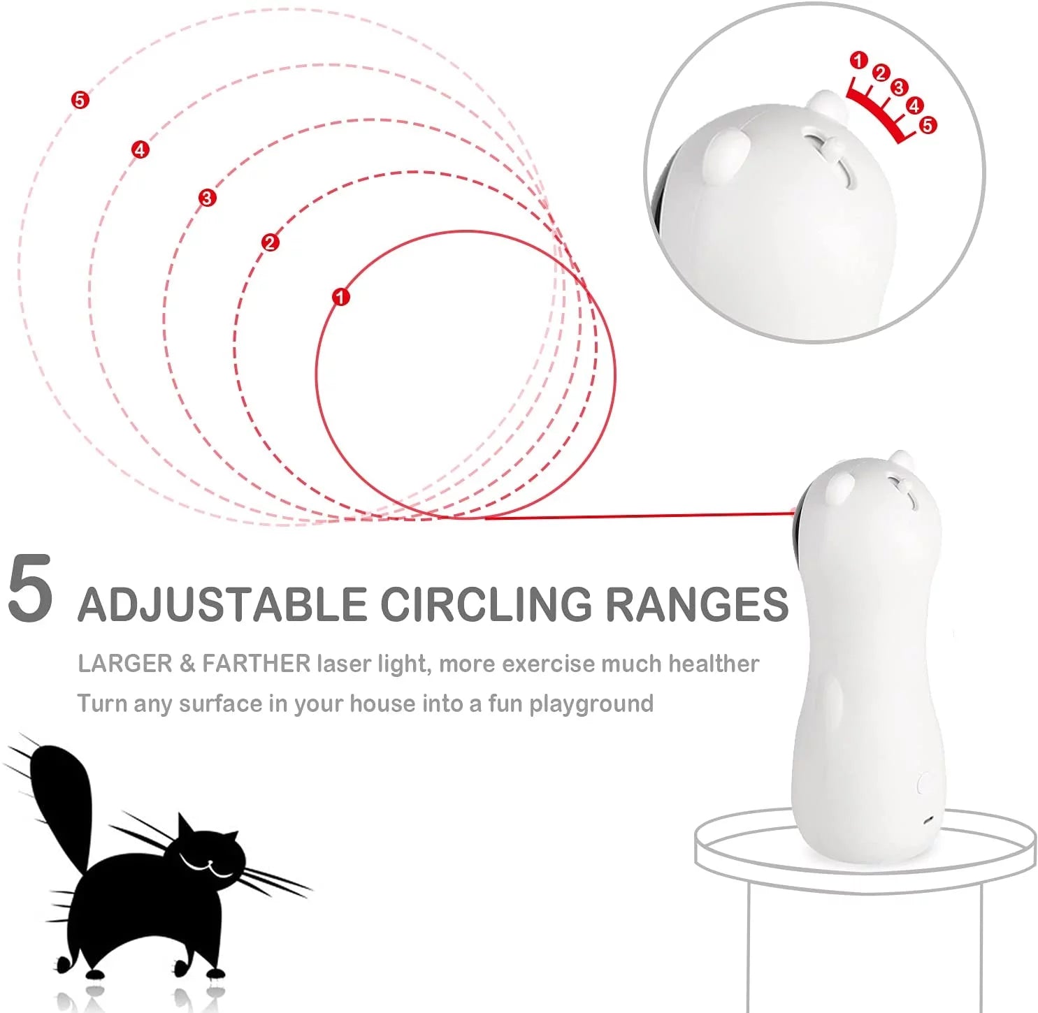 🐾 Cat Laser Toy – Automatic with High-5 Circling Ranges, 3 Interactive Modes & USB Rechargeable