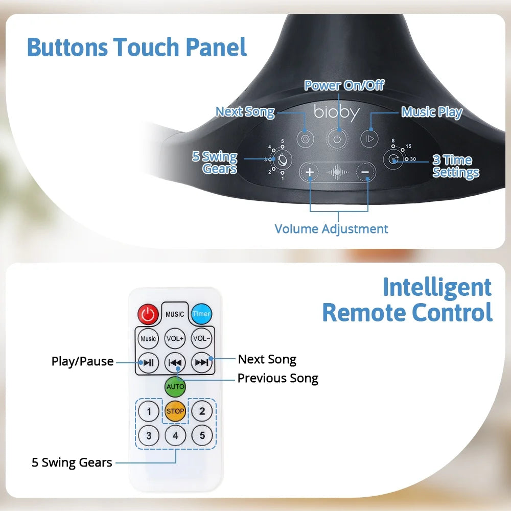 🍼 Electric Baby Swing with Bluetooth Music – 5 Sway Modes, 3 Timers, Black Infant Bouncer Rocker