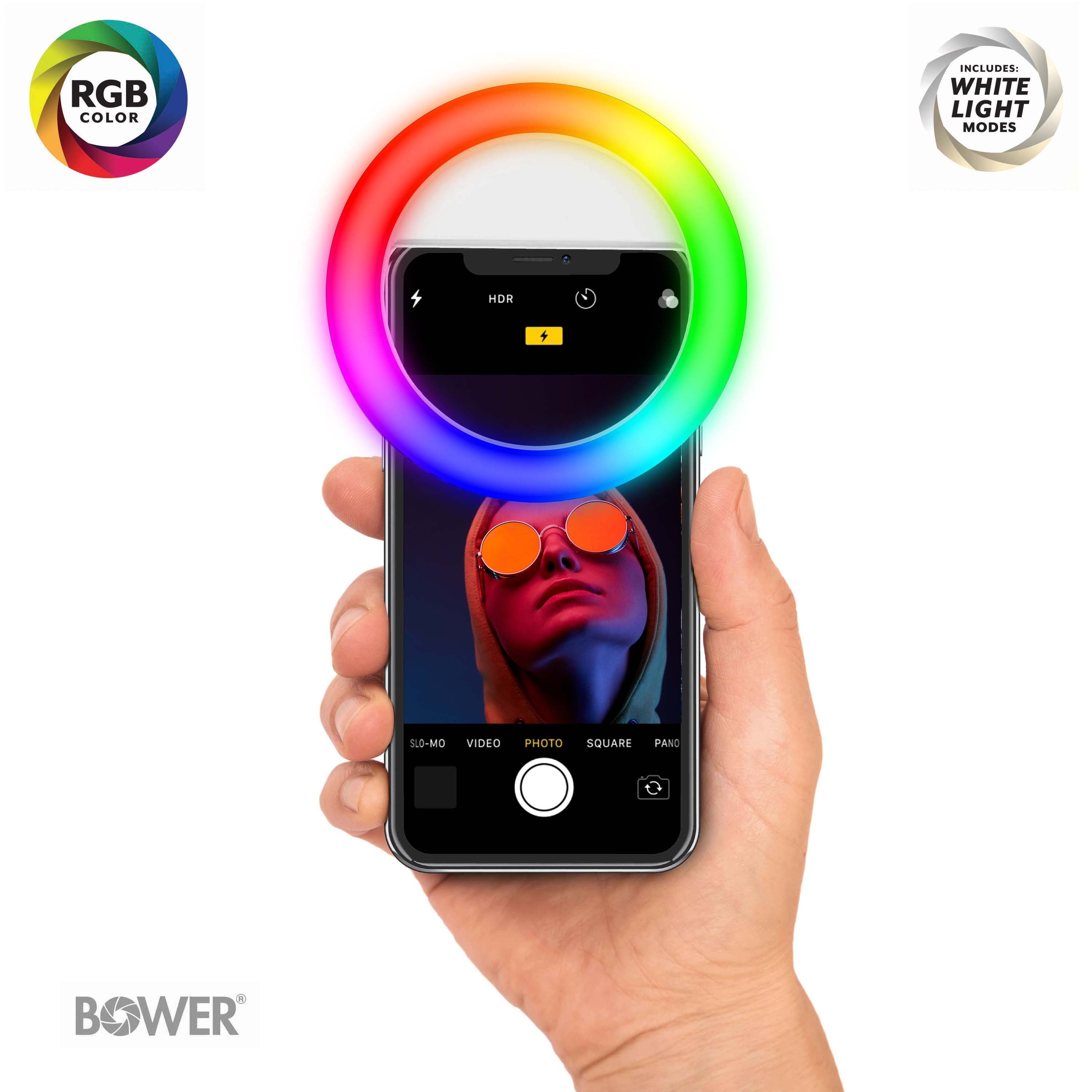 RGB Phone Clip LED Light – Selfie & Makeup Light, Adjustable Brightness, Portable LED Ring for Phones, White