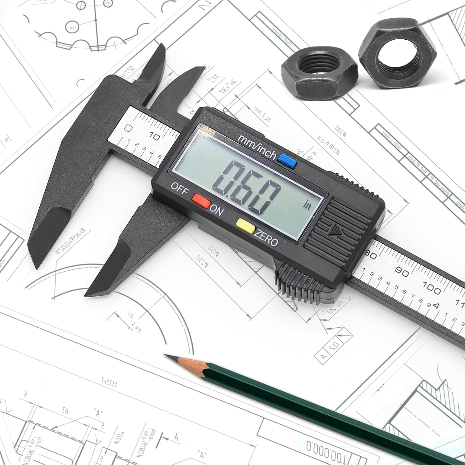 Electronic Digital Caliper – 0-6 Inch/150mm Plastic Vernier Caliper with Inch/MM Conversion, Extra Large LCD Screen & Auto-Off Feature