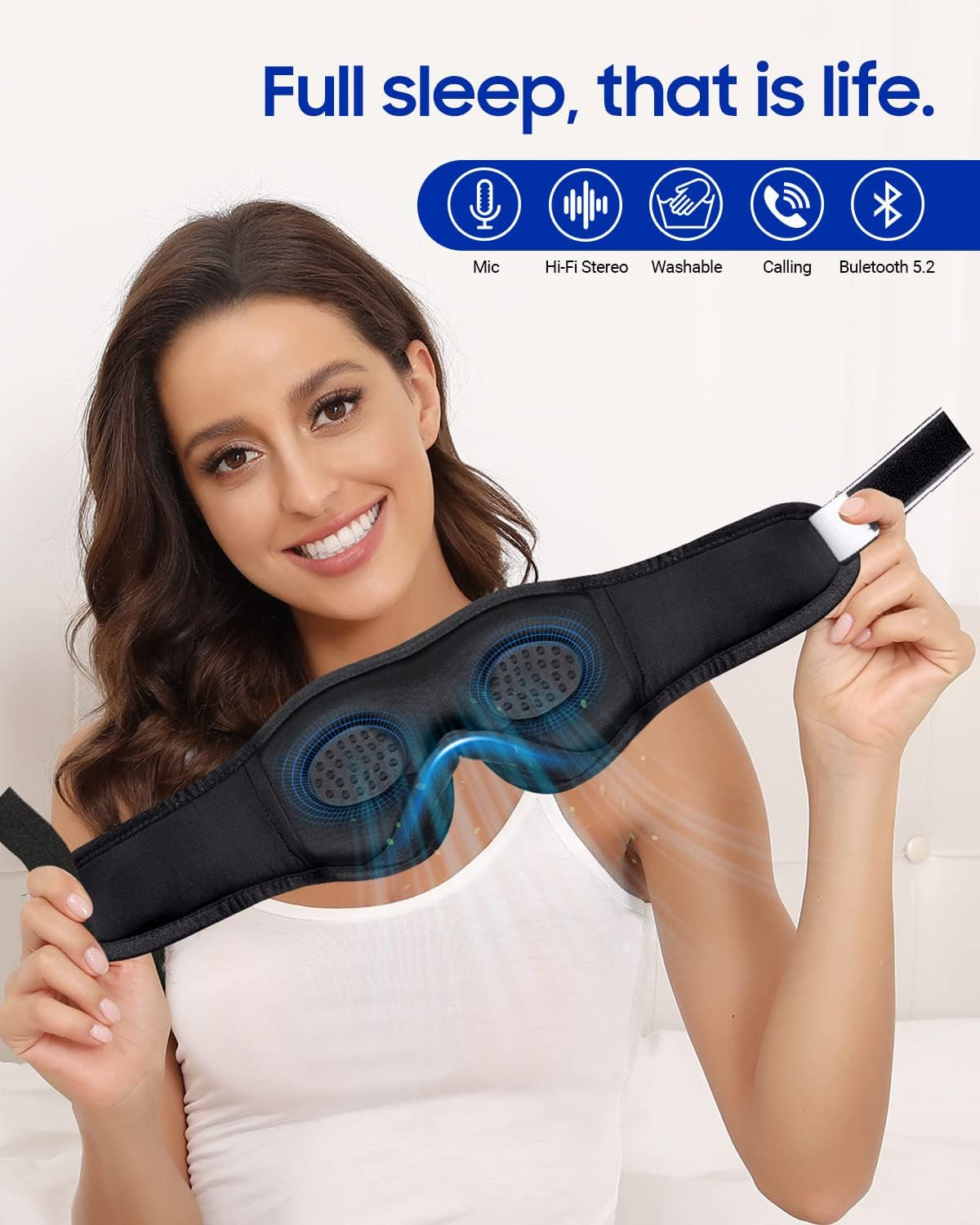Sleeping Headphones Eye Mask with Bluetooth Wireless Music – 3D Contoured Sleep Mask for Side Sleepers