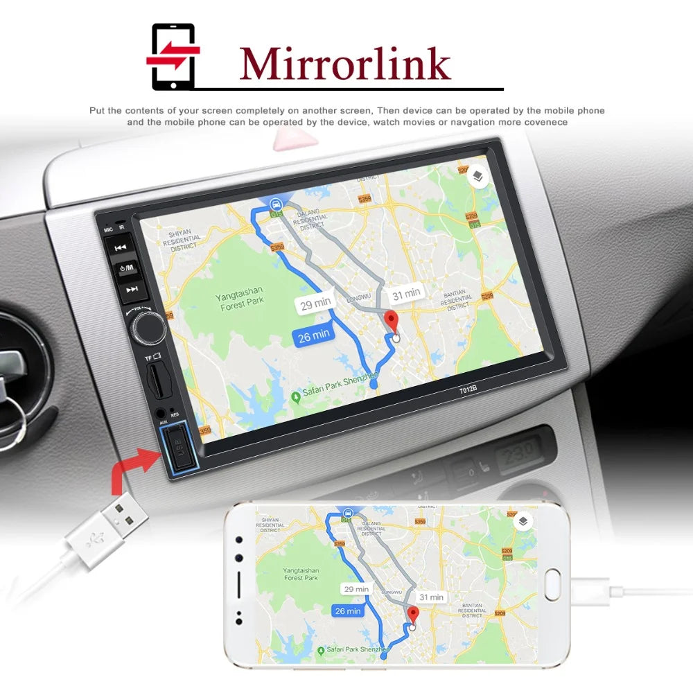 Double Din Car Stereo with 7-Inch HD Touch Screen Multimedia Car Radio Player | Bluetooth | FM | USB | AUX | Rear Camera Input | Mirror Link | Car Audio Entertainment System
