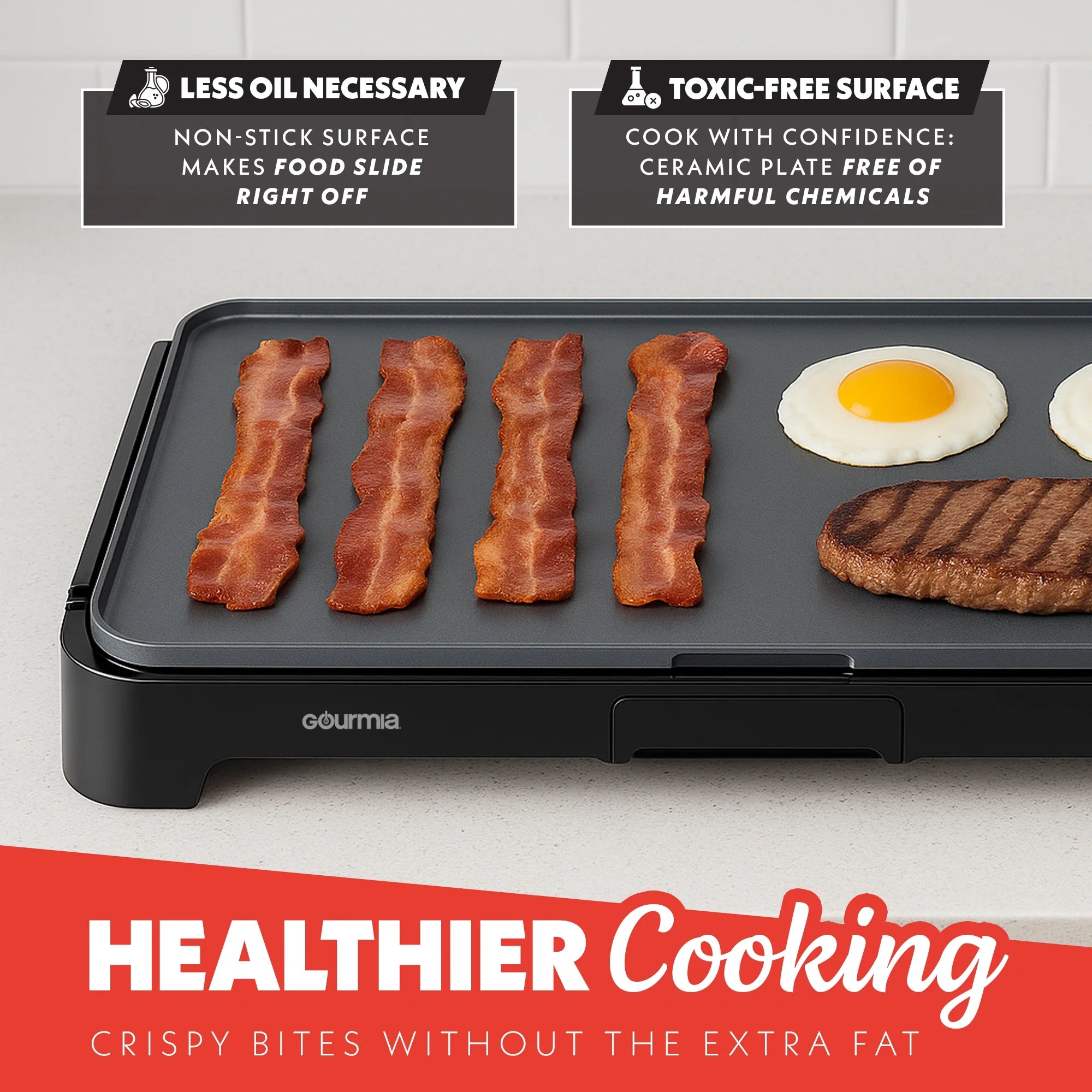 22-Inch Ceramic Nonstick Electric Griddle with Adjustable Temperature Control – Gray, Large Surface for Even Cooking