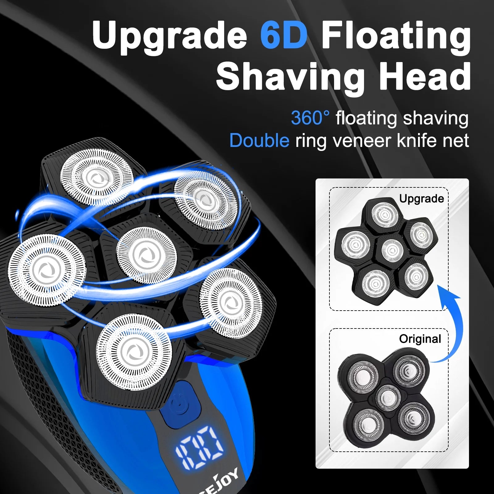 6D Head Shaver for Bald Men – Anti-Pinch Electric Razor, 5-in-1 Waterproof & Rechargeable Grooming Kit for Men
