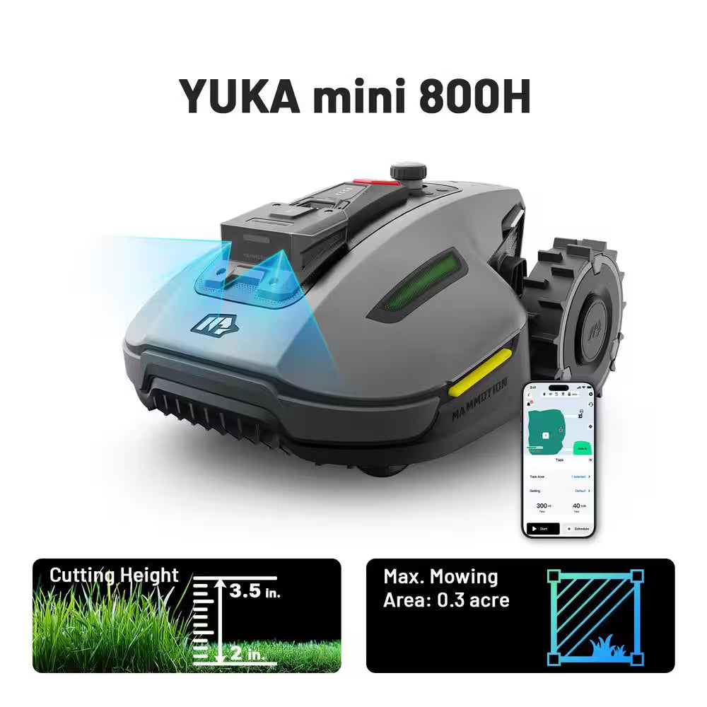 YUKA Mini 800H Robot Lawn Mower – 7.5 In. Cutting Deck | 0.4 Acres | Adjustable Height & Ultrasense AI Vision
