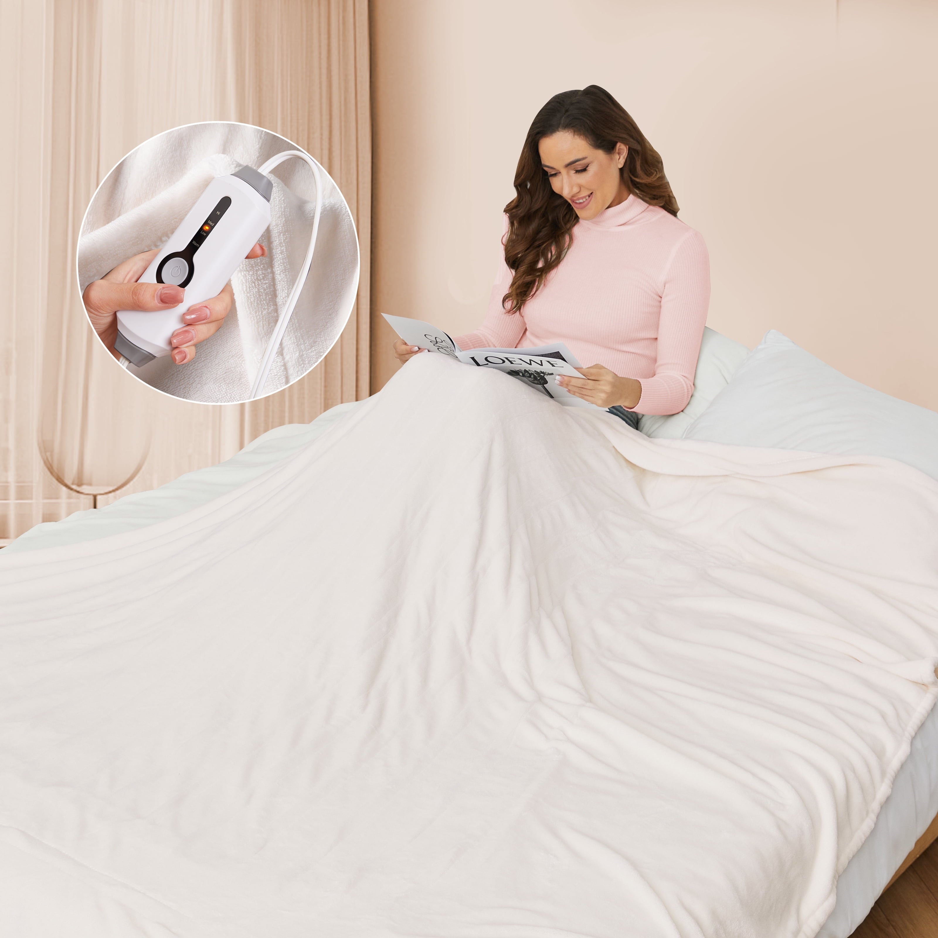 Full-Size Electric Blanket 72" x 84" – Soft Flannel Heated Blanket with 4 Fast Heating Levels & 10-Hour Auto-Off – White