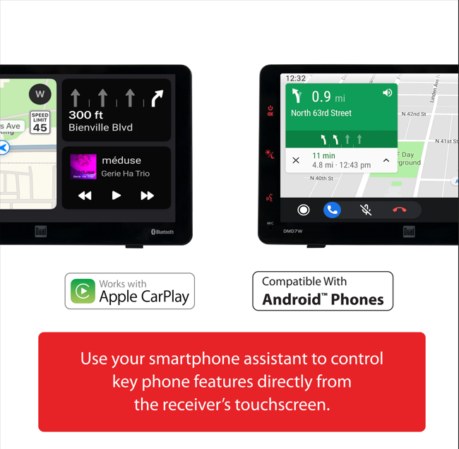 7" Touchscreen Portable Dash Mount Car Stereo Receiver with Wireless Apple CarPlay & Android Auto – Bluetooth, USB – Model DMD7W