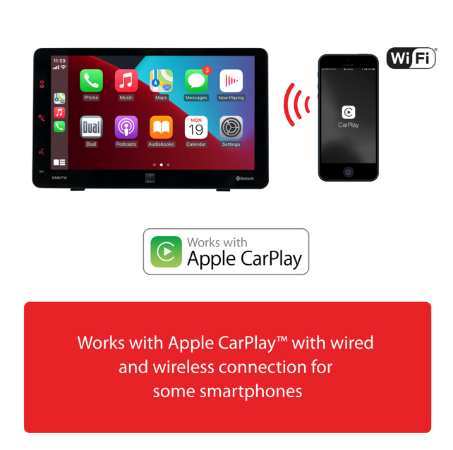 7" Touchscreen Portable Dash Mount Car Stereo Receiver with Wireless Apple CarPlay & Android Auto – Bluetooth, USB – Model DMD7W