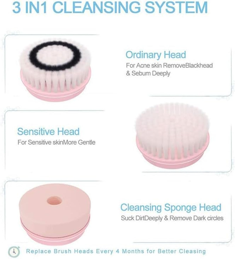 Electric Face Brush – Advanced Facial Cleansing & Massaging Tool with 3 Interchangeable Heads & 2 Speeds