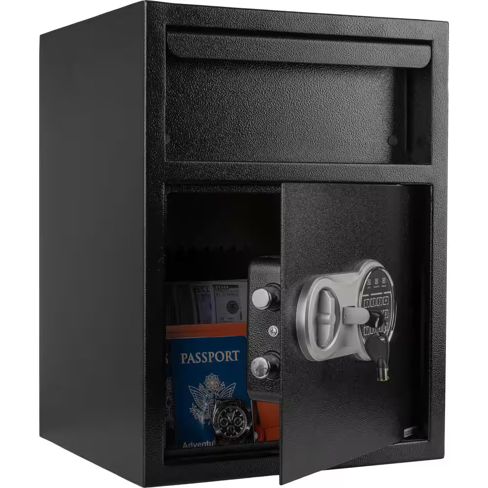 Electronic Safe Deposit Box – Digital Security Safe with Keypad & Override Keys, Black