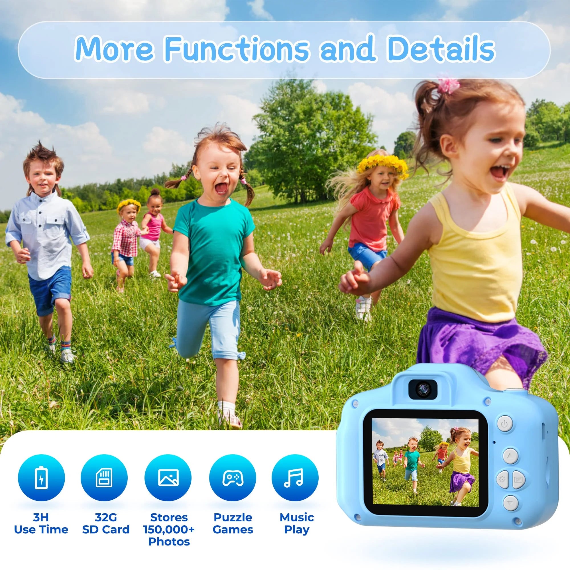 PayUSD Kids Digital Camera – 20MP Dual Lens, 1080P HD Video, 2" IPS Screen with 32GB SD Card – Shockproof Toy Camera for Boys & Girls Ages 3-10 - Blue