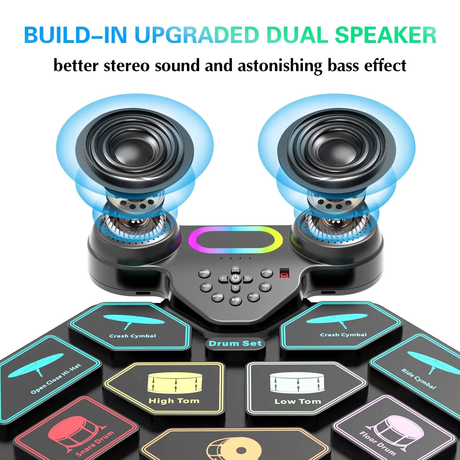 Electronic Drum Set for Kids & Adults – 9-Pad Portable MIDI Roll-Up Drum Kit with Dual Speakers, Headset Jack, Drumsticks & Foot Pedals – Beginner-Friendly