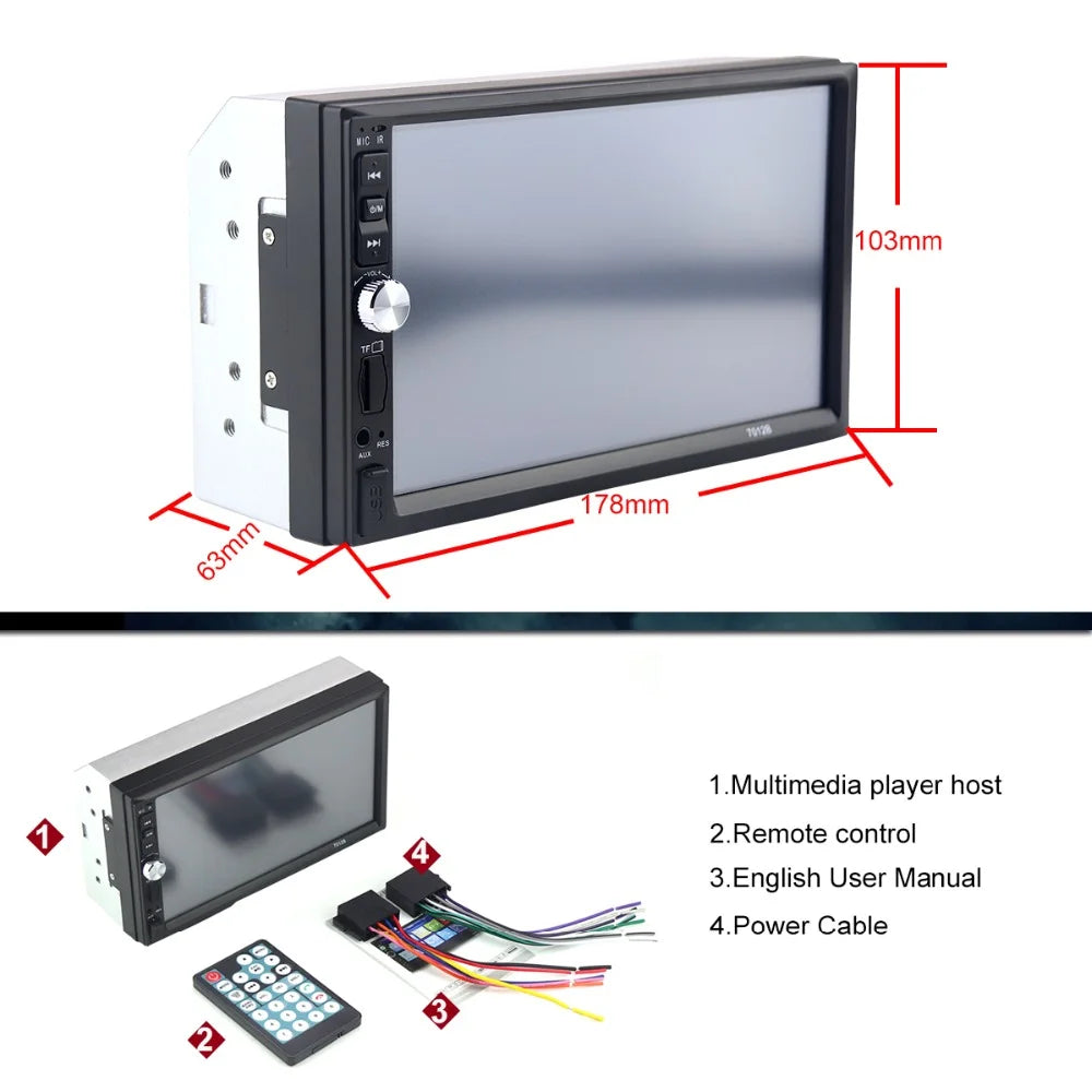 Double Din Car Stereo with 7-Inch HD Touch Screen Multimedia Car Radio Player | Bluetooth | FM | USB | AUX | Rear Camera Input | Mirror Link | Car Audio Entertainment System