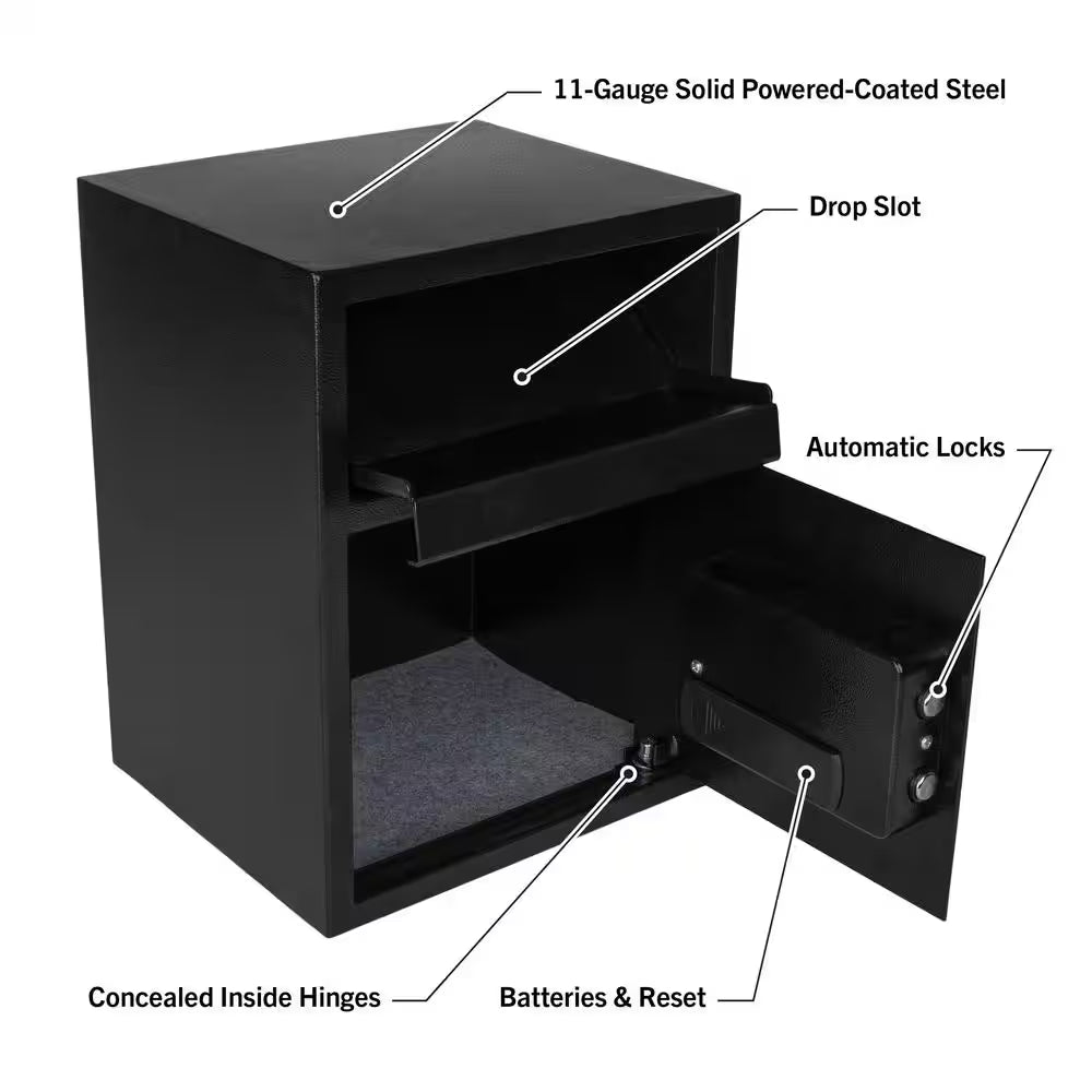 Electronic Safe Deposit Box – Digital Security Safe with Keypad & Override Keys, Black
