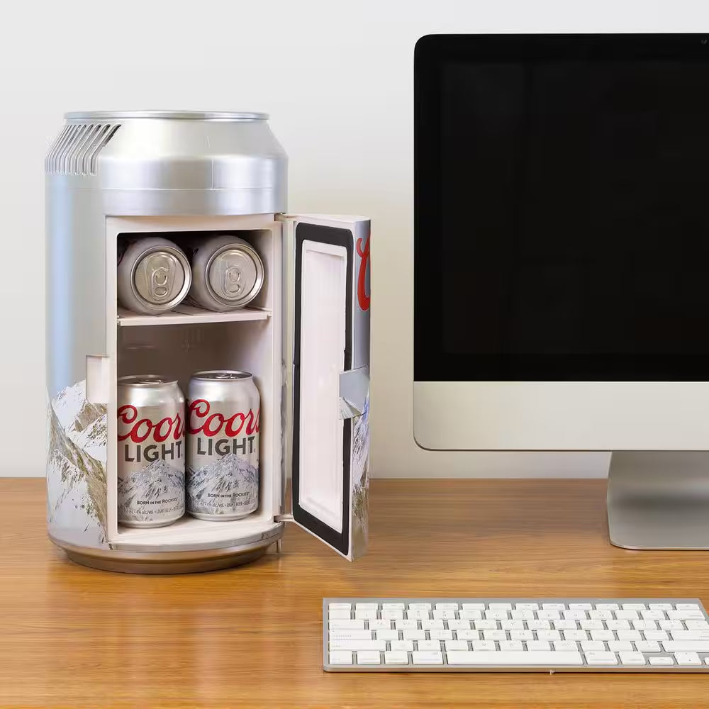 8-Can Portable Mini Fridge – 5.4L (5.7 Qt) Personal Cooler and Warmer (Silver)