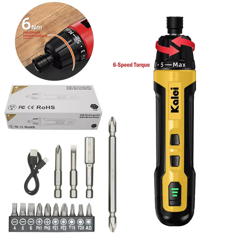 6-Speed Torque Cordless Electric Screwdriver 2000mAh Lithium Battery | 3.6V Power Tool Set | Household Maintenance & Repair