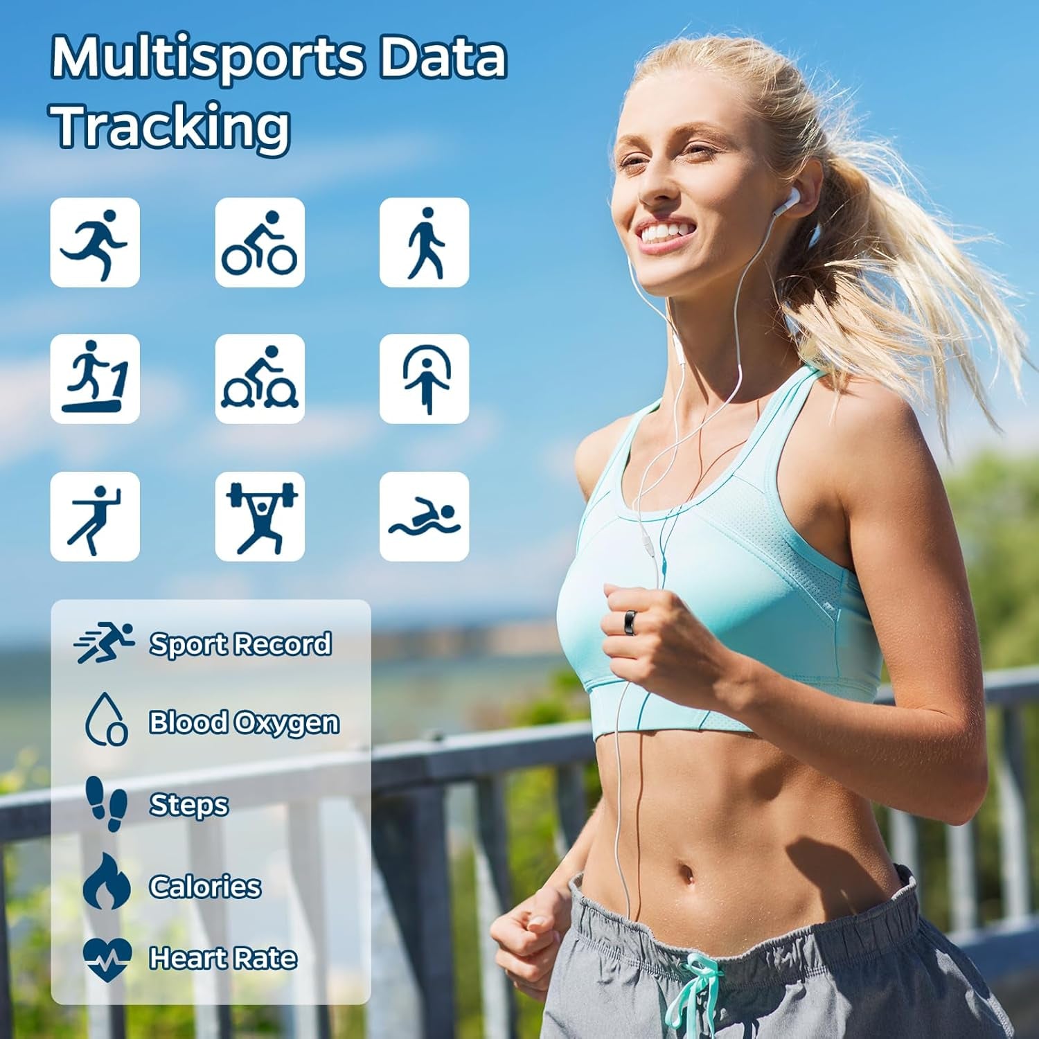 Smart Ring Health Tracker with Heart Rate & Sleep Monitoring – Waterproof Fitness Ring with Air Gestures, Up to 7-Day Battery, Compatible with iOS & Android (Black, Size