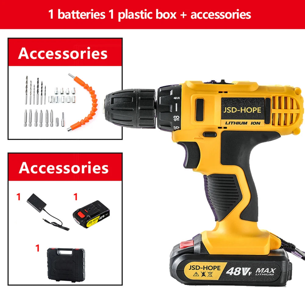 Electric Hand Drill & Hammer Drill — Rechargeable Lithium Battery Powered Handgun Drill