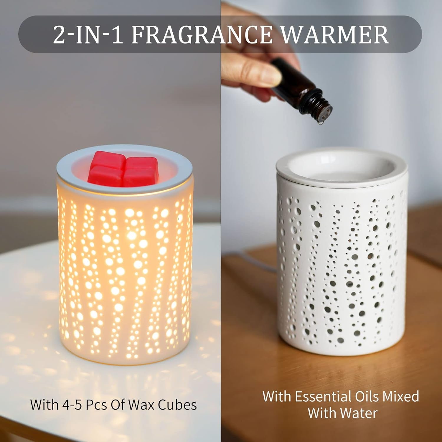 Ceramic Electric Wax Melt Warmer – Fragrance Oil Burner with 2 Bulbs, Gift Box Packaging – Aromatherapy Candle Warmer for Home, Office & Bedroom Decor