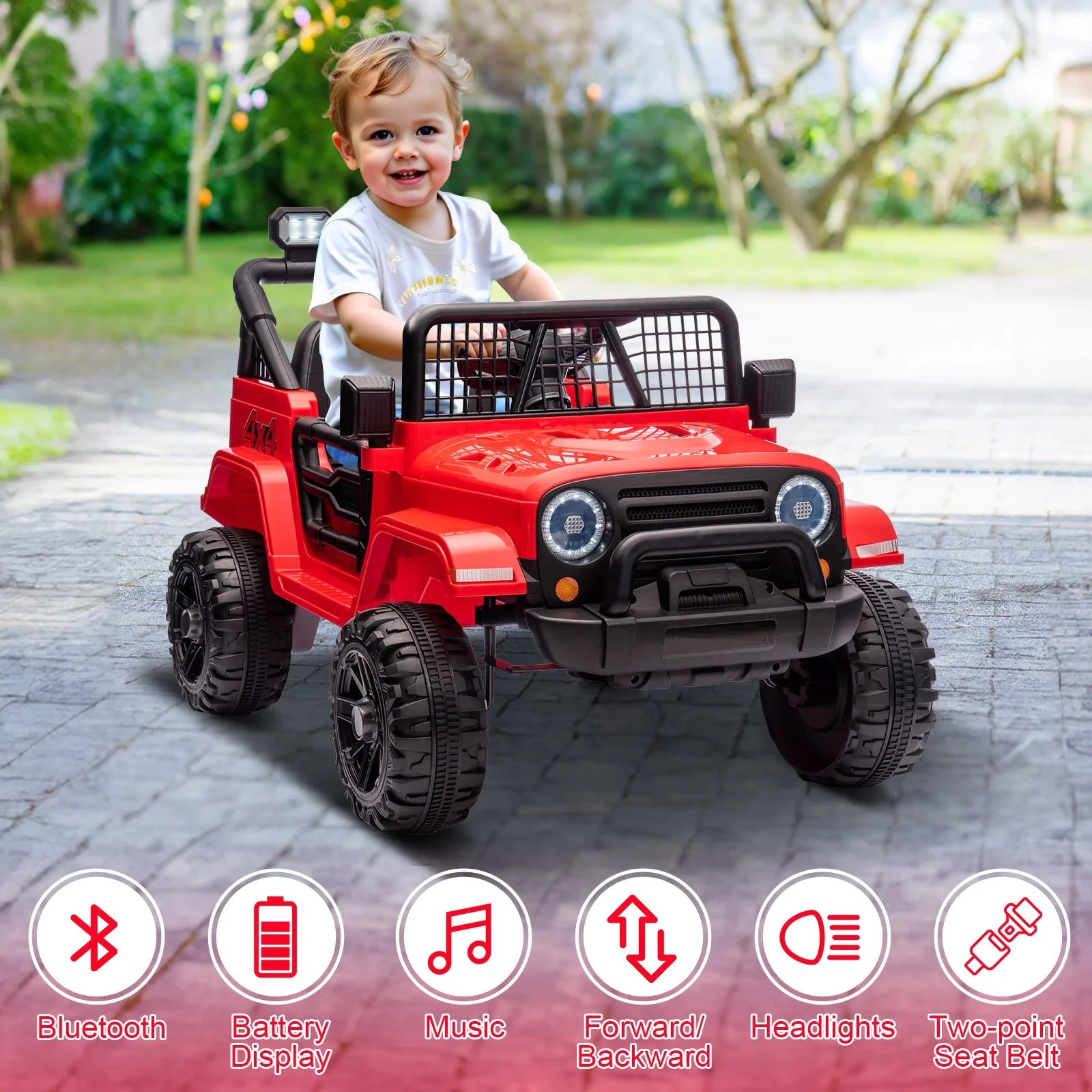 2V Kids Ride-On Truck Car with Parent Remote Control, LED Lights – Red: