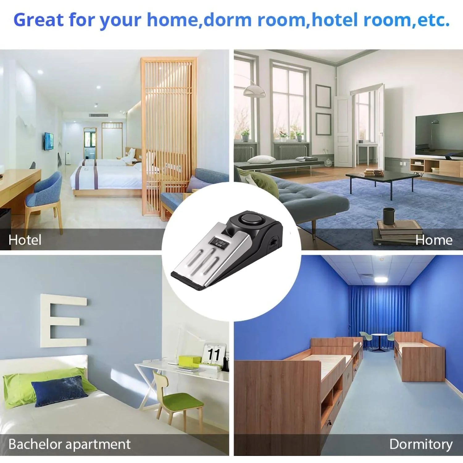 Door Stop Alarm, 2 Pack Door Stopper with 120DB Security Alarm, Door Security Devices for Home Travel, Black