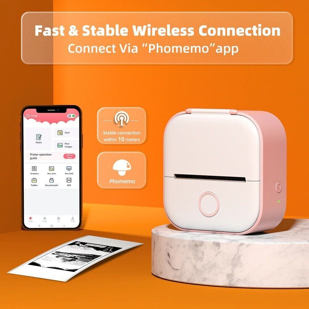 Phomemo T02 Mini Thermal Printer – Portable Pocket Bluetooth Printer for Photos, Labels & Stickers