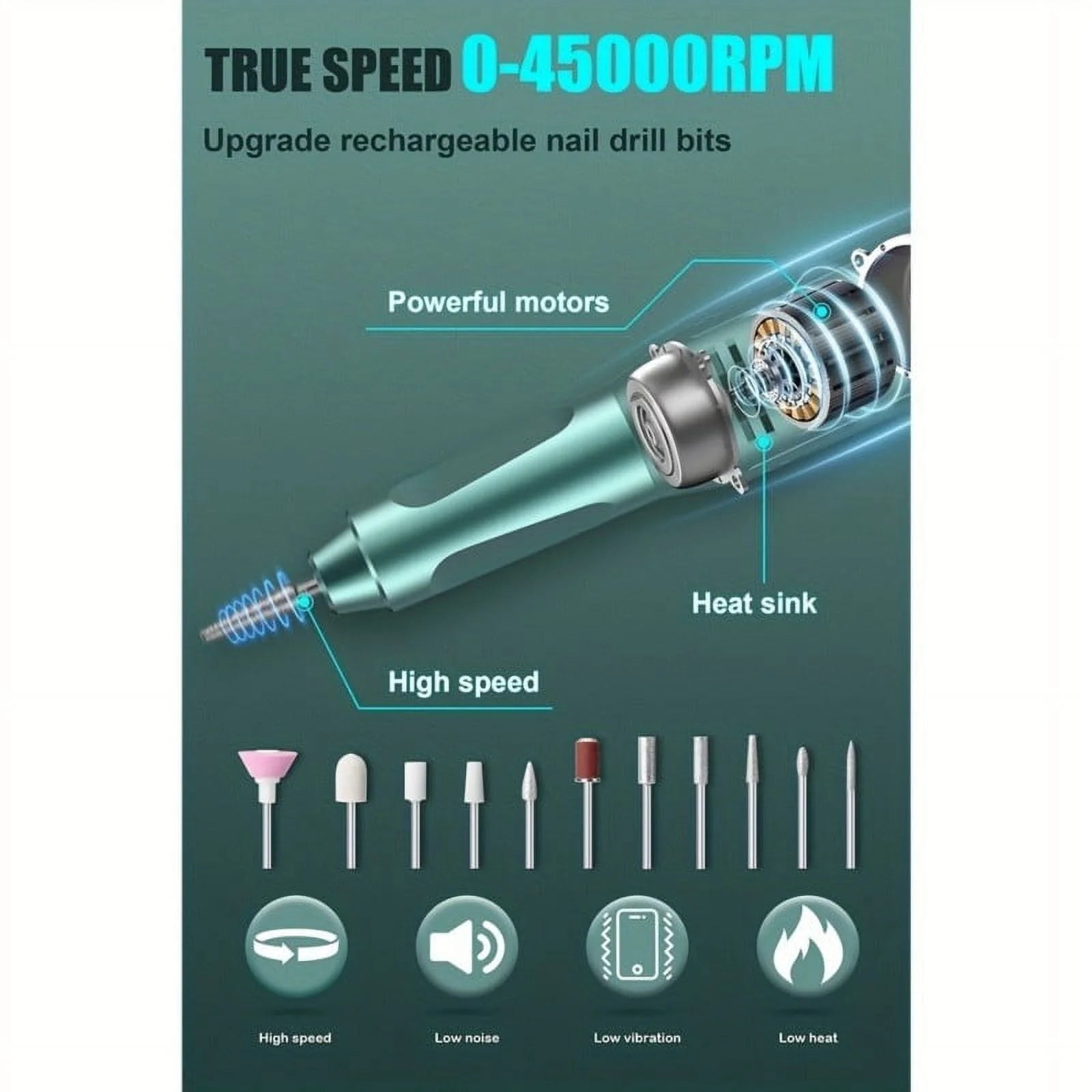 Professional Electric Nail Drill – 45,000 RPM Cordless Nail File for Acrylic & Gel Nails