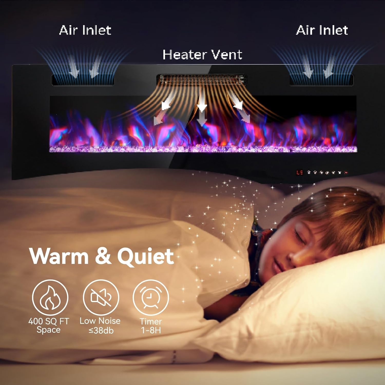 72" Electric Fireplace – Wall Mounted & Recessed, 3.19" Ultra-Thin Linear Heater with Remote, Touch Screen, 750/1500W, Low Noise, Timer